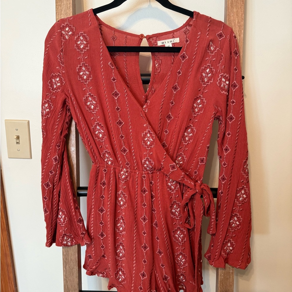 Mi Ami Brick Red Textured Romper with embroidery Size XS